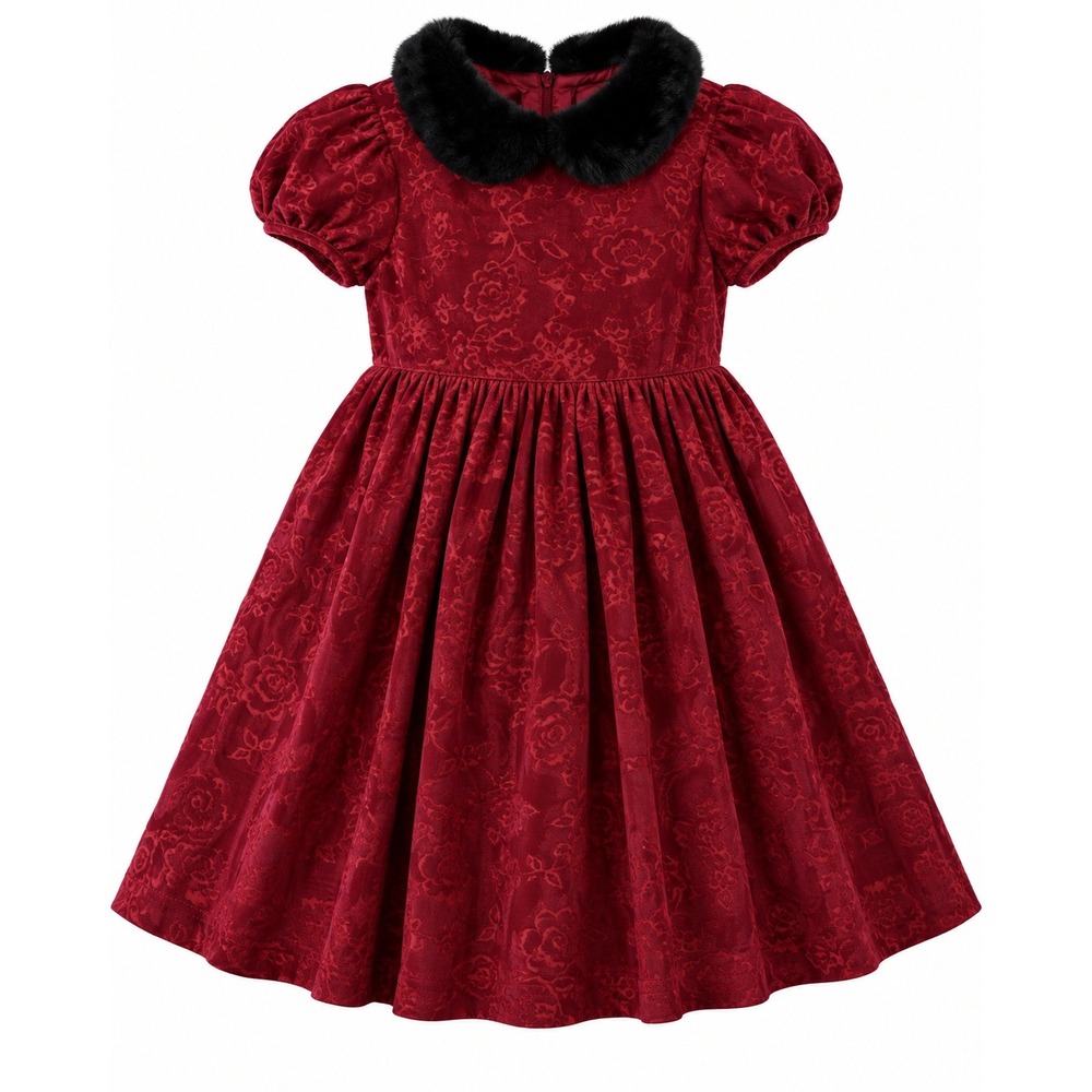 Vintage Gymboree Velvet Floral Faux Fur Collar Holiday Victorian Dress Girls 5